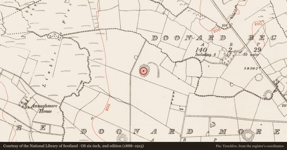 Ordnance Survey six-inch map, 2nd edition (1888–1915) covering the location of Ringfort - rath, Doonard More, County Roscommon, with a pin at the register's coordinates