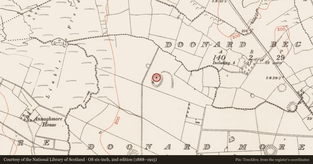 Ordnance Survey six-inch map, 2nd edition (1888–1915) covering the location of Building, Doonard More, County Roscommon, with a pin at the register's coordinates