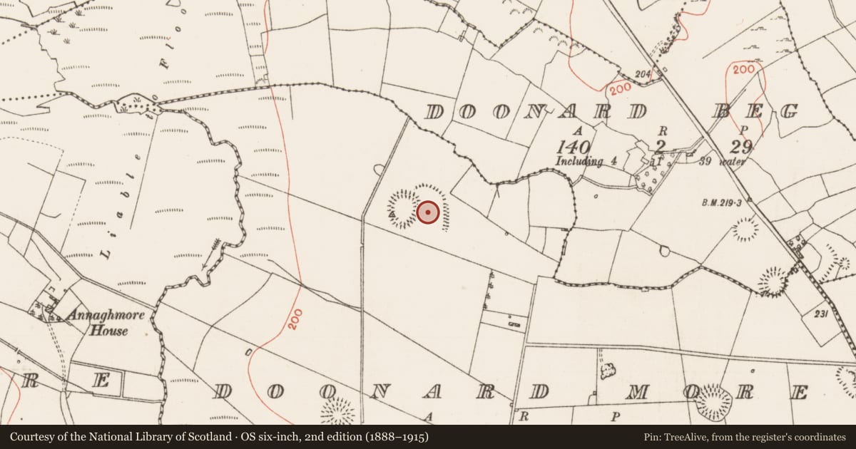 Ordnance Survey six-inch map, 2nd edition (1888–1915) covering the location of Enclosure, Doonard More, County Roscommon, with a pin at the register's coordinates