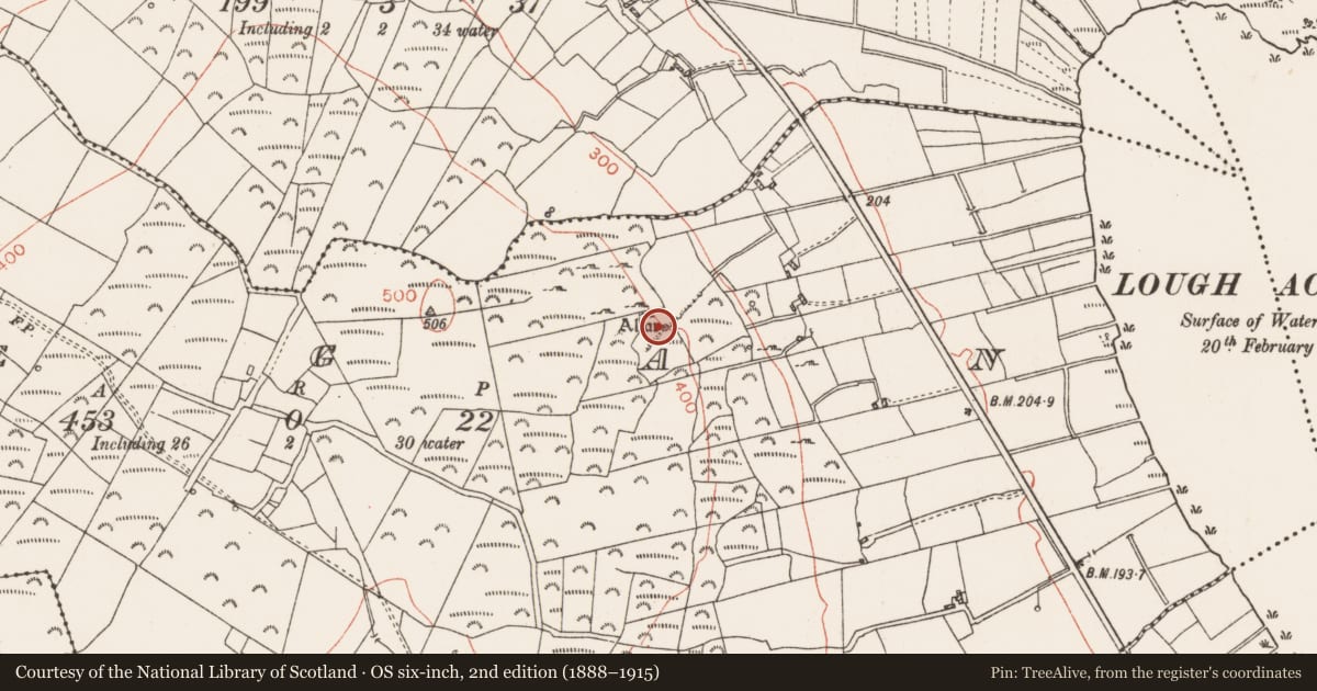 Ordnance Survey six-inch map, 2nd edition (1888–1915) covering the location of Mass-rock, Legan, County Roscommon, with a pin at the register's coordinates
