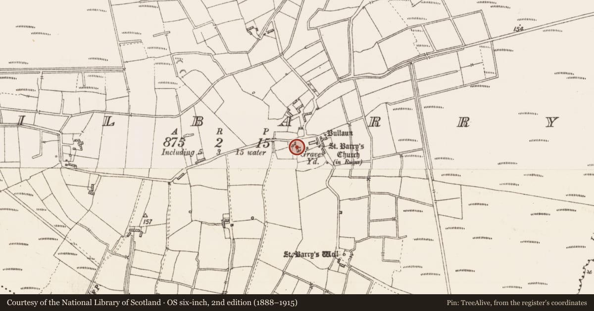 Ordnance Survey six-inch map, 2nd edition (1888–1915) covering the location of Building, Kilbarry, County Roscommon, with a pin at the register's coordinates