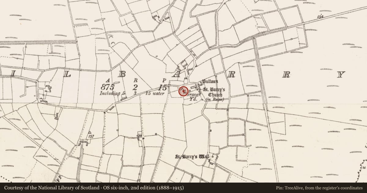 Ordnance Survey six-inch map, 2nd edition (1888–1915) covering the location of Building, Kilbarry, County Roscommon, with a pin at the register's coordinates