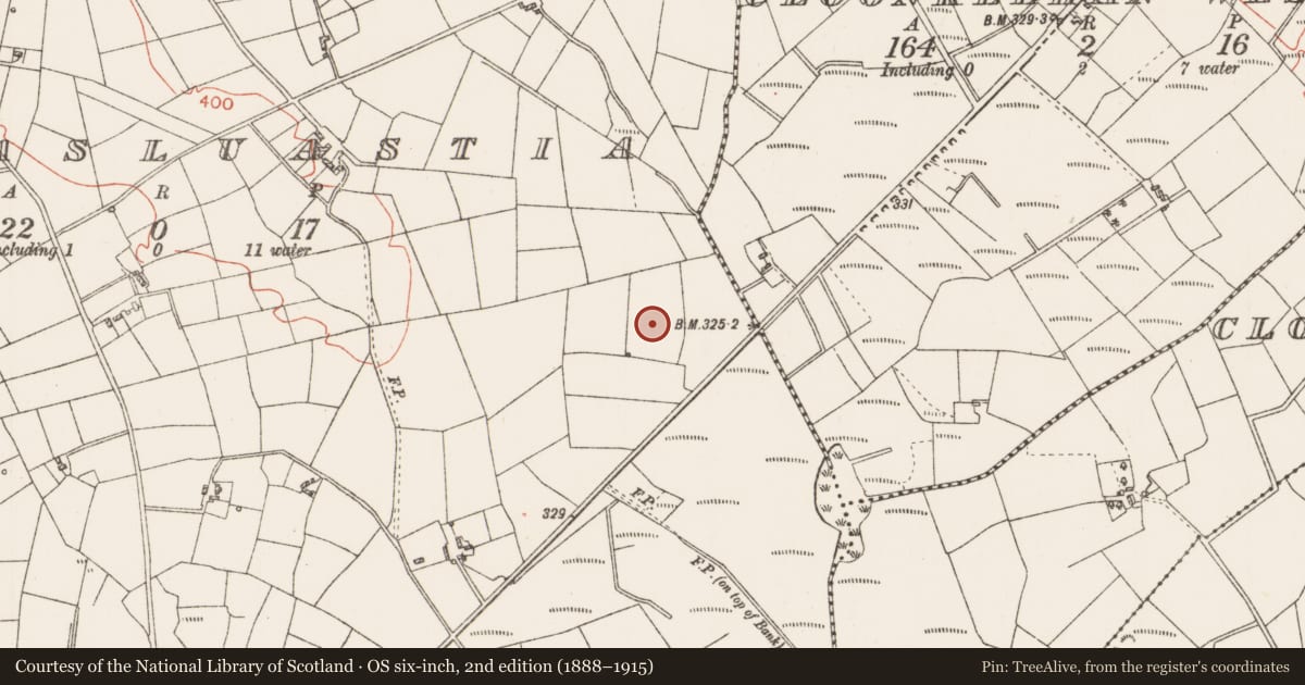 Ordnance Survey six-inch map, 2nd edition (1888–1915) covering the location of House - indeterminate date, Corrasluastia, County Roscommon, with a pin at the register's coordinates