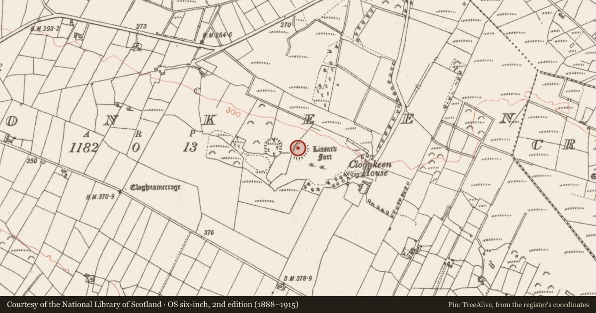 Ordnance Survey six-inch map, 2nd edition (1888–1915) covering the location of Ringfort - rath, Cloonkeen, County Roscommon, with a pin at the register's coordinates