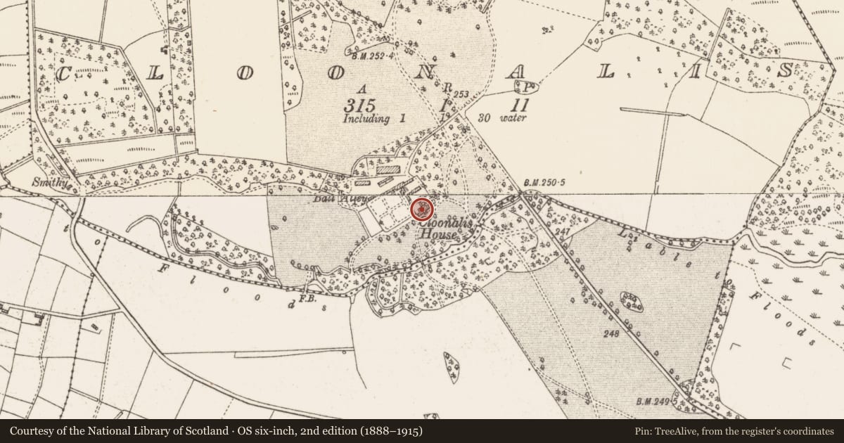 Ordnance Survey six-inch map, 2nd edition (1888–1915) covering the location of House - 18th/19th century, Cloonalis, County Roscommon, with a pin at the register's coordinates