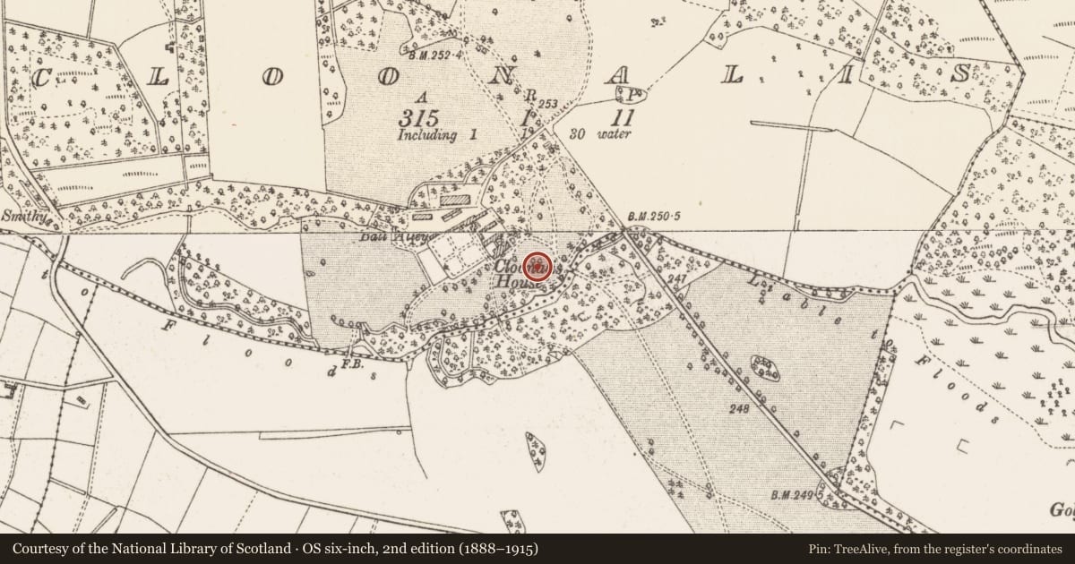 Ordnance Survey six-inch map, 2nd edition (1888–1915) covering the location of Earthwork, Cloonalis, County Roscommon, with a pin at the register's coordinates