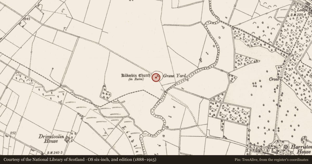 Ordnance Survey six-inch map, 2nd edition (1888–1915) covering the location of Graveyard, Arm, County Roscommon, with a pin at the register's coordinates