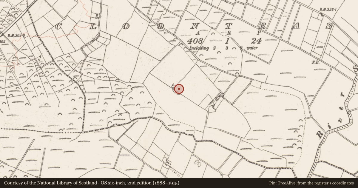 Ordnance Survey six-inch map, 2nd edition (1888–1915) covering the location of Ringfort - rath, Cloontrask, County Roscommon, with a pin at the register's coordinates