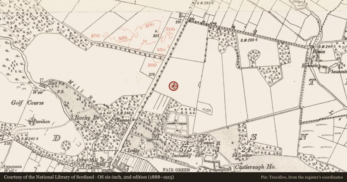 Ordnance Survey six-inch map, 2nd edition (1888–1915) covering the location of Enclosure, Demesne, County Roscommon, with a pin at the register's coordinates
