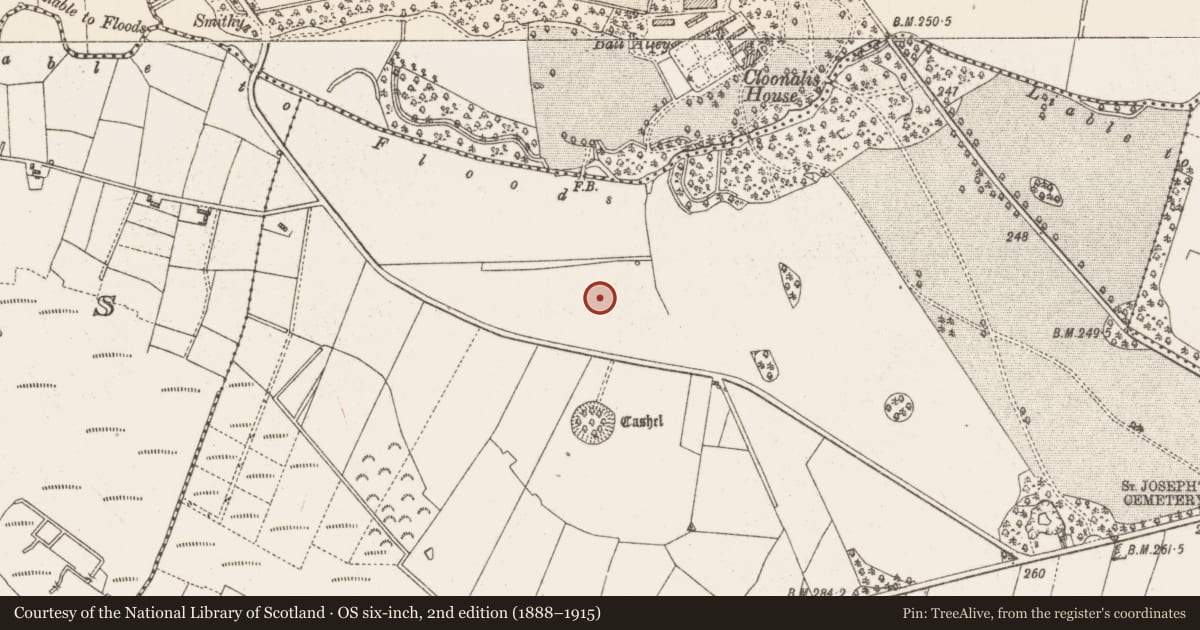 Ordnance Survey six-inch map, 2nd edition (1888–1915) covering the location of Enclosure, Arm, County Roscommon, with a pin at the register's coordinates