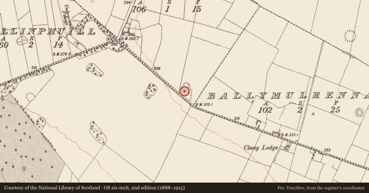 Ordnance Survey six-inch map, 2nd edition (1888–1915) covering the location of Enclosure, Carradooan, County Roscommon, with a pin at the register's coordinates