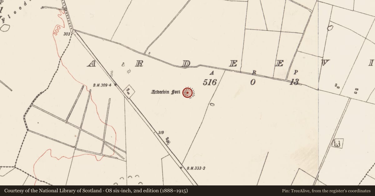 Ordnance Survey six-inch map, 2nd edition (1888–1915) covering the location of Ringfort - rath, Ardeevin, County Roscommon, with a pin at the register's coordinates