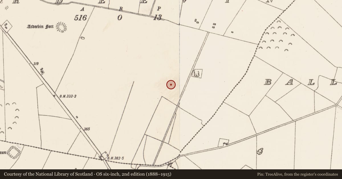 Ordnance Survey six-inch map, 2nd edition (1888–1915) covering the location of Enclosure, Ardeevin, County Roscommon, with a pin at the register's coordinates
