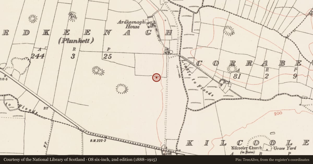Ordnance Survey six-inch map, 2nd edition (1888–1915) covering the location of House - indeterminate date, Ardkeenagh (Plunkett), County Roscommon, with a pin at the register's coordinates