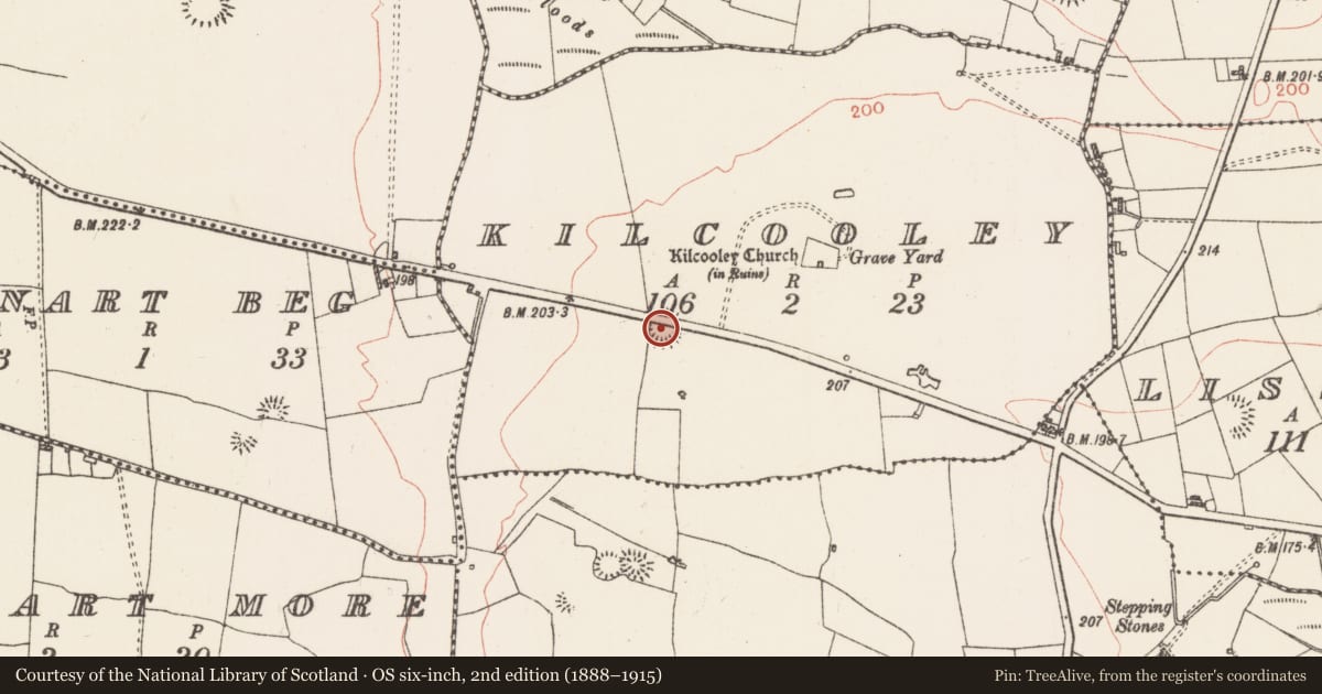 Ordnance Survey six-inch map, 2nd edition (1888–1915) covering the location of Ringfort - rath, Kilcooley, County Roscommon, with a pin at the register's coordinates