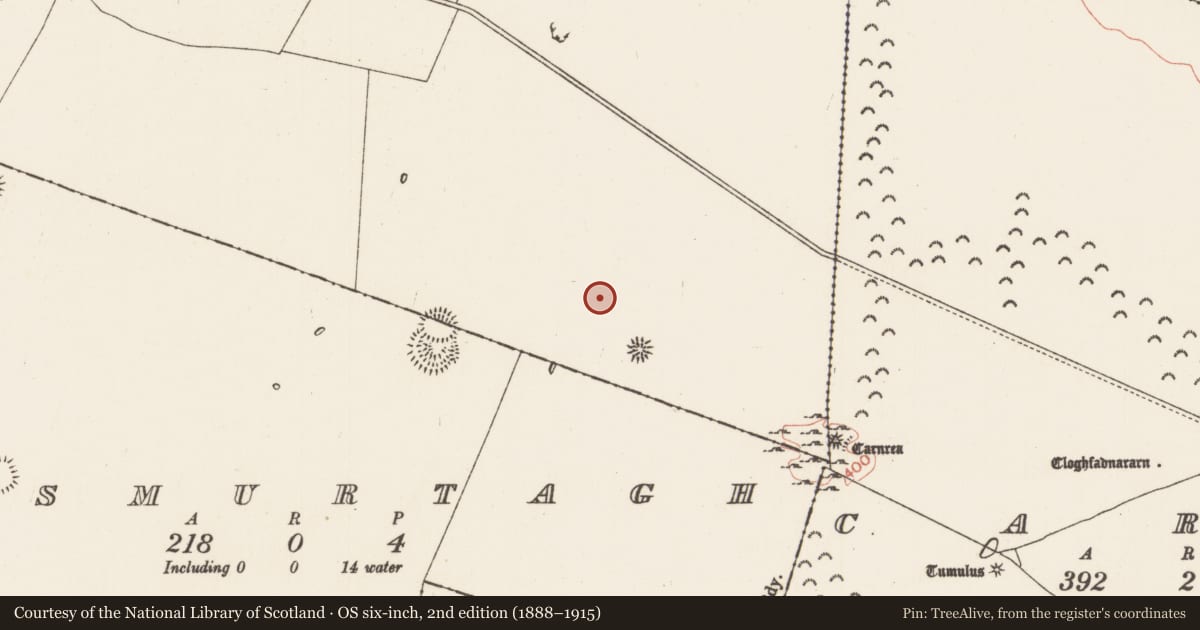 Ordnance Survey six-inch map, 2nd edition (1888–1915) covering the location of Enclosure, Carrowgarve, County Roscommon, with a pin at the register's coordinates
