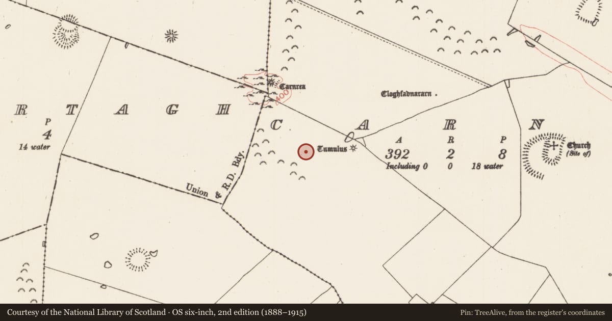 Ordnance Survey six-inch map, 2nd edition (1888–1915) covering the location of House - indeterminate date, Carns, County Roscommon, with a pin at the register's coordinates