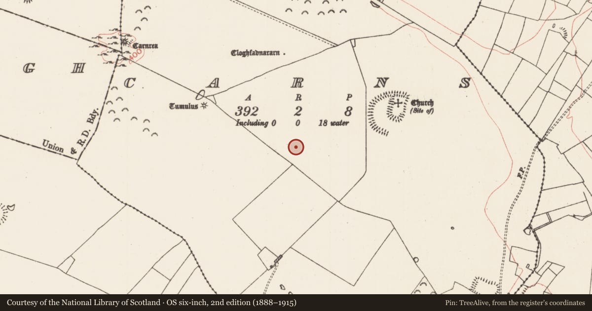 Ordnance Survey six-inch map, 2nd edition (1888–1915) covering the location of House - indeterminate date, Carns, County Roscommon, with a pin at the register's coordinates