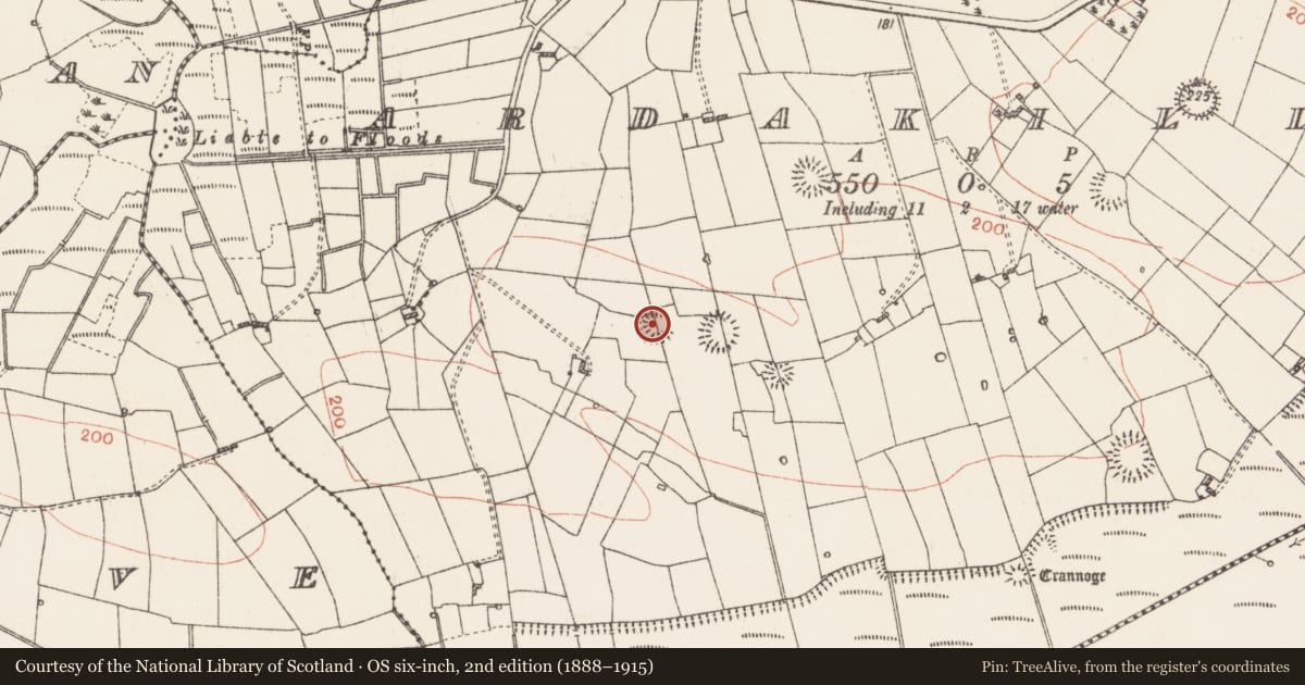 Ordnance Survey six-inch map, 2nd edition (1888–1915) covering the location of Ringfort - rath, Ardakillin, County Roscommon, with a pin at the register's coordinates