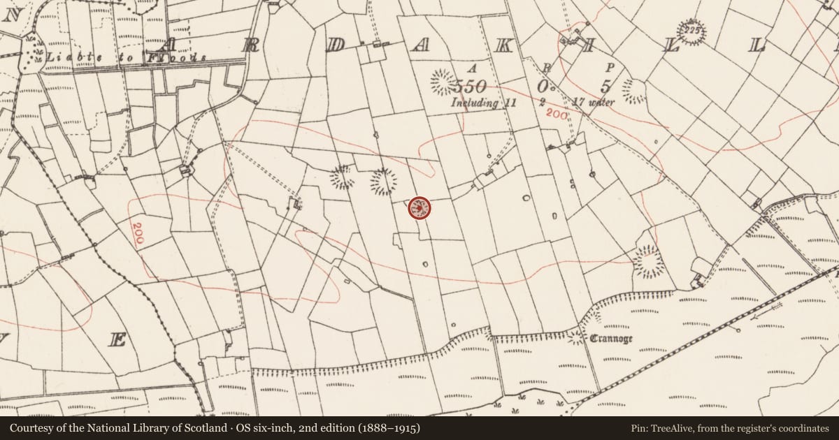 Ordnance Survey six-inch map, 2nd edition (1888–1915) covering the location of Ringfort - rath, Ardakillin, County Roscommon, with a pin at the register's coordinates