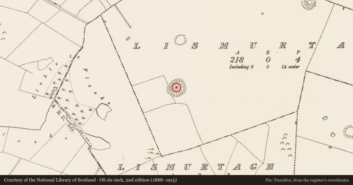 Ordnance Survey six-inch map, 2nd edition (1888–1915) covering the location of Souterrain, Lismurtagh, County Roscommon, with a pin at the register's coordinates