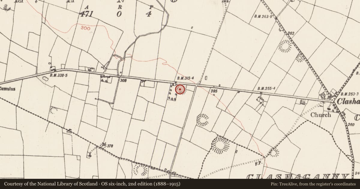 Ordnance Survey six-inch map, 2nd edition (1888–1915) covering the location of Ringfort - rath, Manor, County Roscommon, with a pin at the register's coordinates