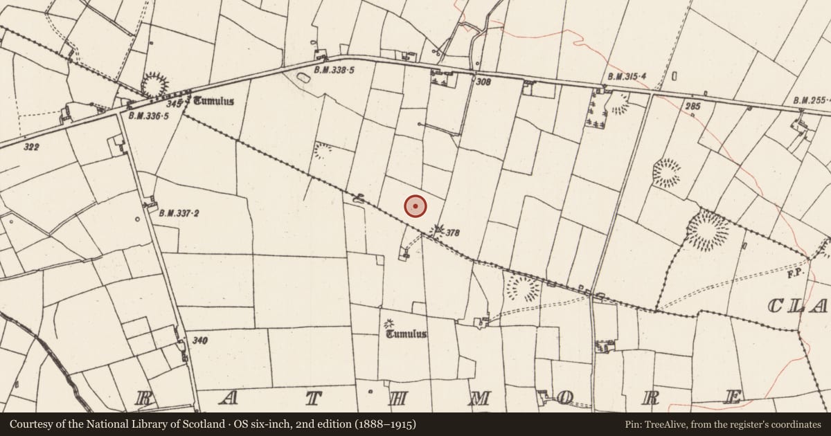 Ordnance Survey six-inch map, 2nd edition (1888–1915) covering the location of Ceremonial enclosure, Manor, Rathmore, County Roscommon, with a pin at the register's coordinates