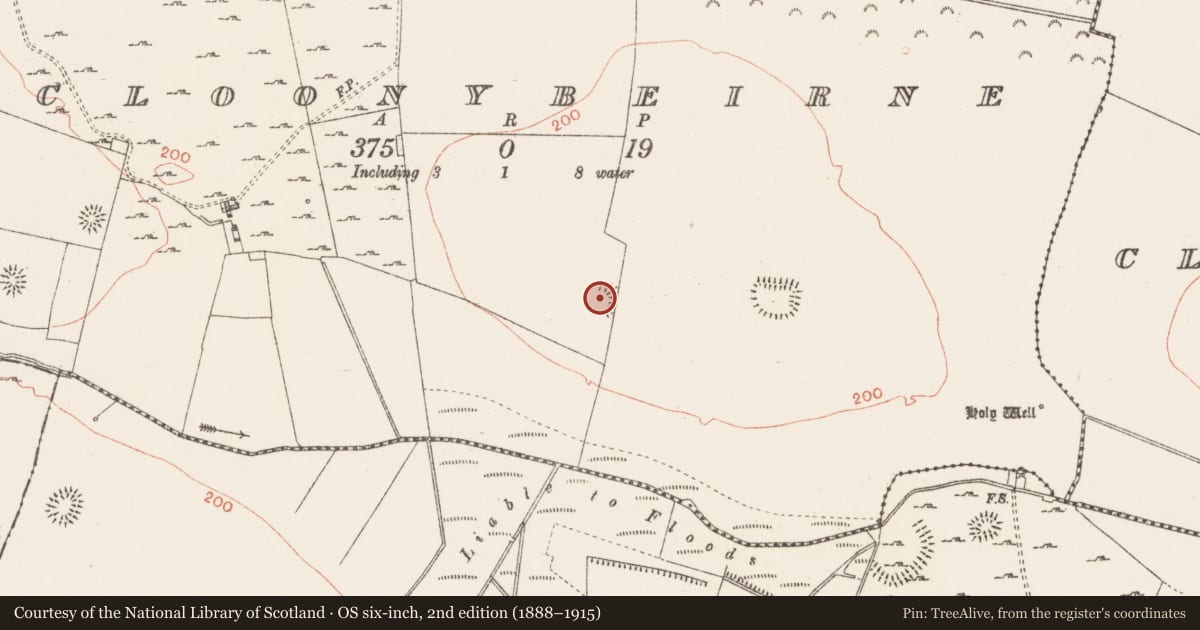 Ordnance Survey six-inch map, 2nd edition (1888–1915) covering the location of Ringfort - rath, Cloonybeirne, County Roscommon, with a pin at the register's coordinates