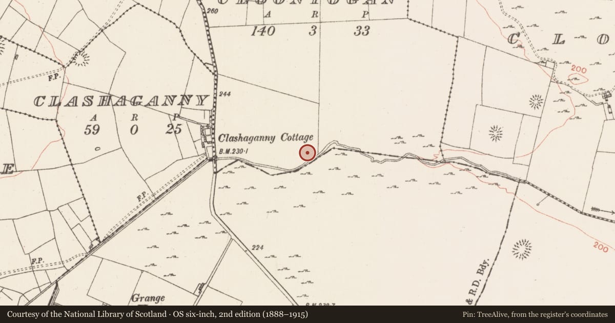 Ordnance Survey six-inch map, 2nd edition (1888–1915) covering the location of House - indeterminate date, Cloonyogan, County Roscommon, with a pin at the register's coordinates
