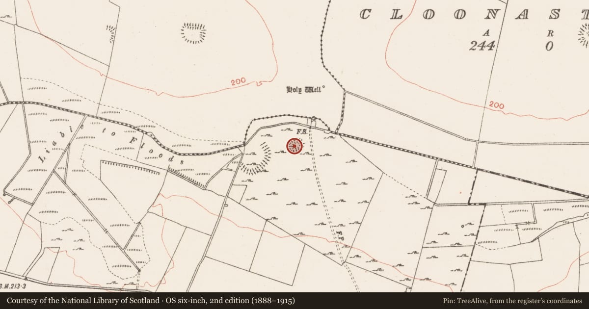 Ordnance Survey six-inch map, 2nd edition (1888–1915) covering the location of Ringfort - rath, Ballyglass, County Roscommon, with a pin at the register's coordinates