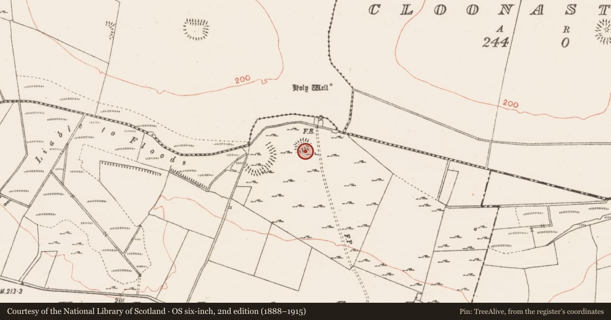Ordnance Survey six-inch map, 2nd edition (1888–1915) covering the location of House - indeterminate date, Ballyglass, County Roscommon, with a pin at the register's coordinates