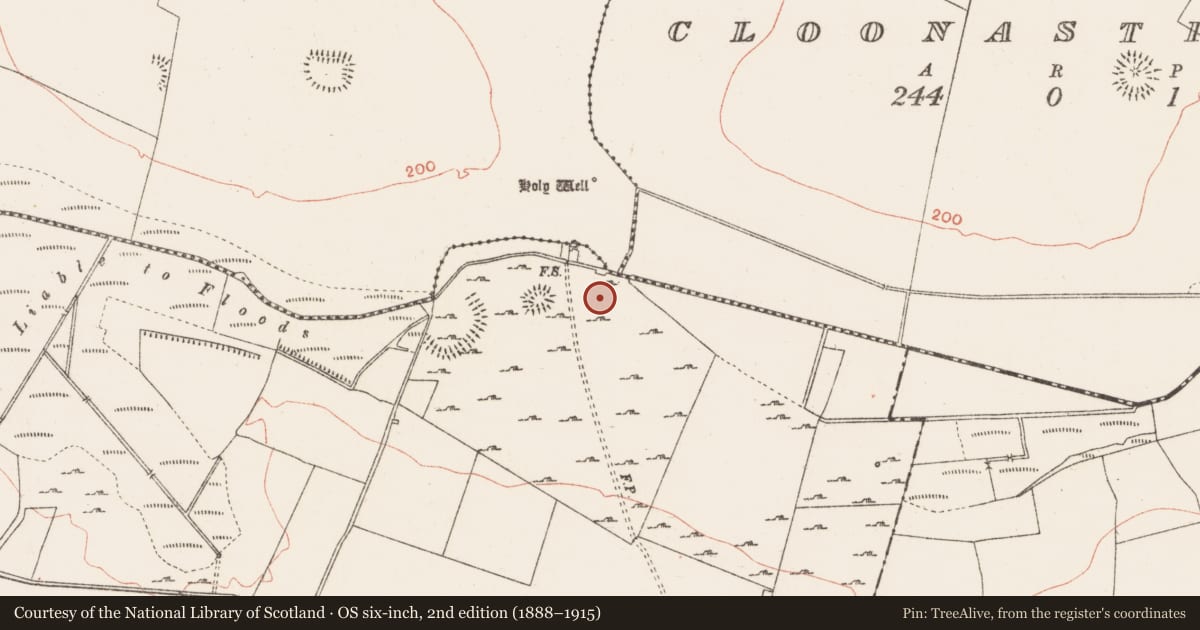 Ordnance Survey six-inch map, 2nd edition (1888–1915) covering the location of House - indeterminate date, Ballyglass, County Roscommon, with a pin at the register's coordinates