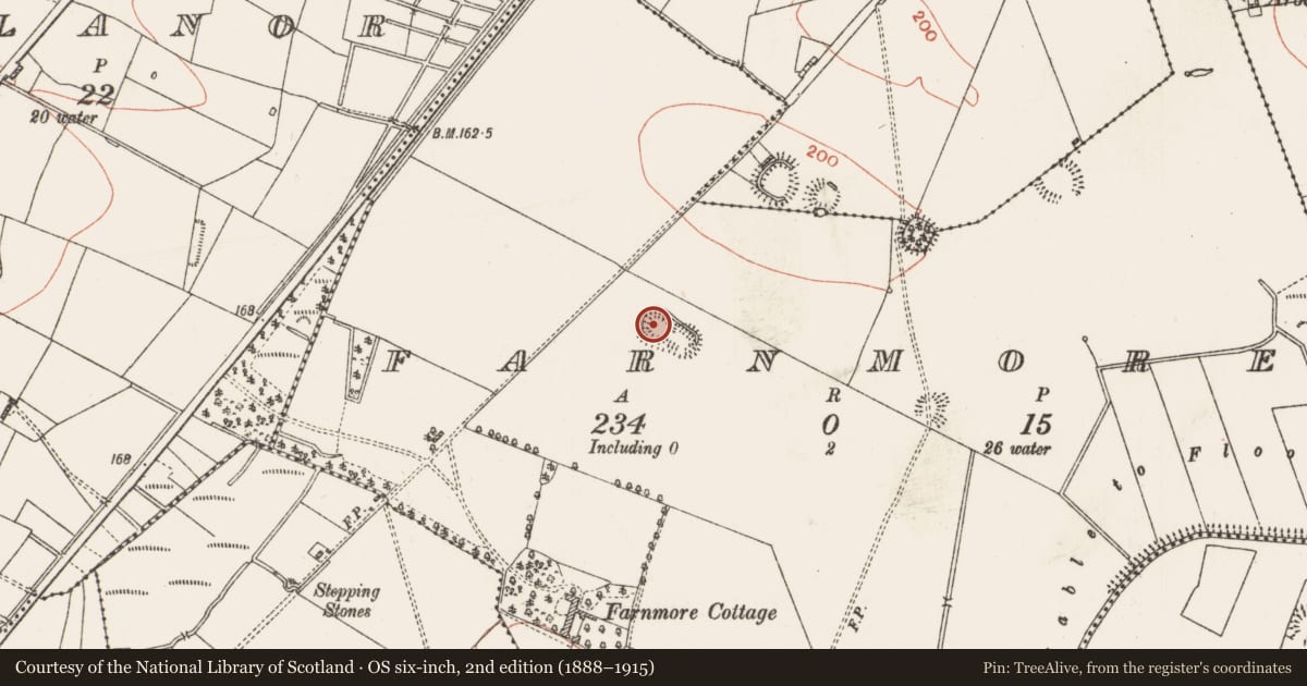 Ordnance Survey six-inch map, 2nd edition (1888–1915) covering the location of Ringfort - rath, Farnmore, County Roscommon, with a pin at the register's coordinates