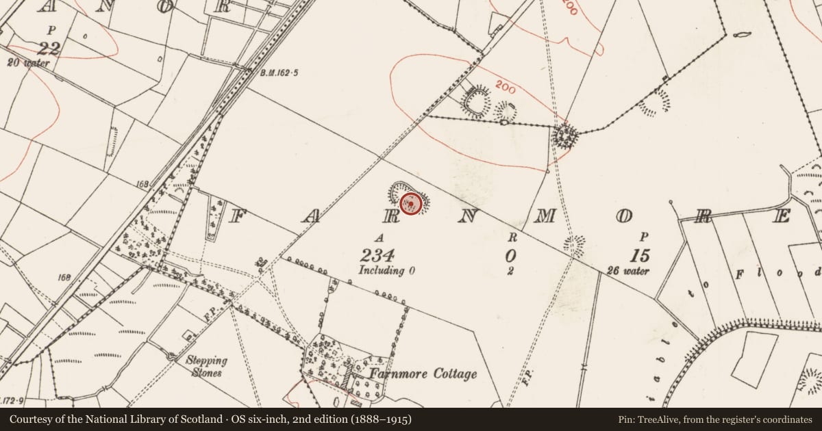 Ordnance Survey six-inch map, 2nd edition (1888–1915) covering the location of Ringfort - rath, Farnmore, County Roscommon, with a pin at the register's coordinates