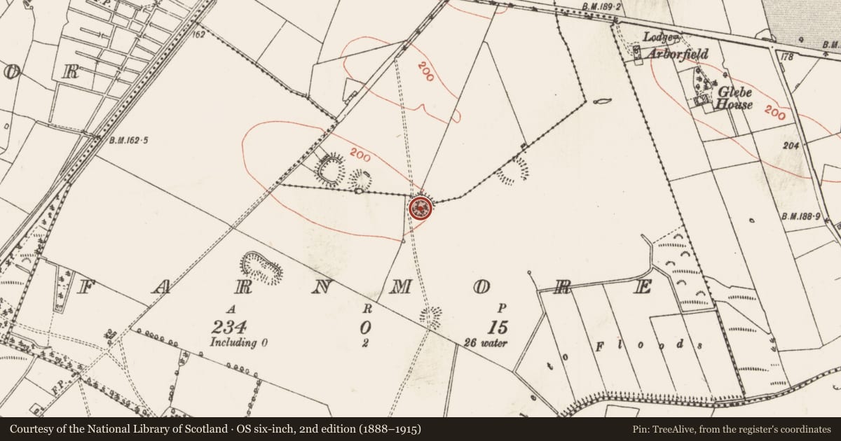 Ordnance Survey six-inch map, 2nd edition (1888–1915) covering the location of Ringfort - rath, Farnmore, Farnbeg, County Roscommon, with a pin at the register's coordinates