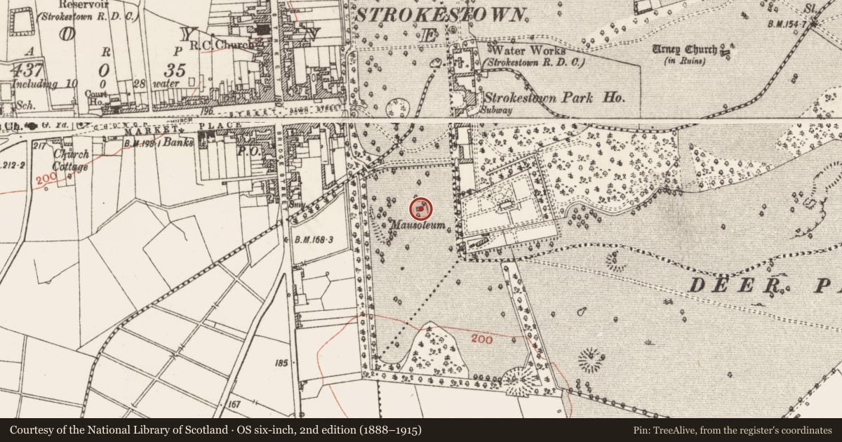 Ordnance Survey six-inch map, 2nd edition (1888–1915) covering the location of Wall monument, Farnbeg, County Roscommon, with a pin at the register's coordinates