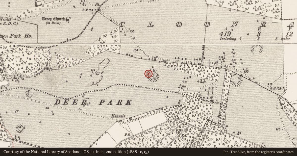 Ordnance Survey six-inch map, 2nd edition (1888–1915) covering the location of Mound, Cloonradoon, County Roscommon, with a pin at the register's coordinates