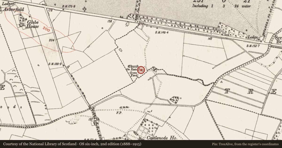 Ordnance Survey six-inch map, 2nd edition (1888–1915) covering the location of Church, Bumlin, County Roscommon, with a pin at the register's coordinates