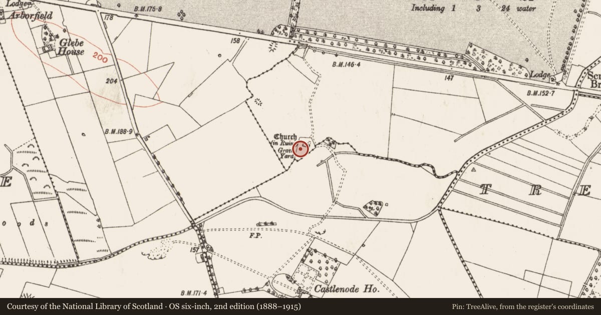 Ordnance Survey six-inch map, 2nd edition (1888–1915) covering the location of Graveyard, Bumlin, County Roscommon, with a pin at the register's coordinates