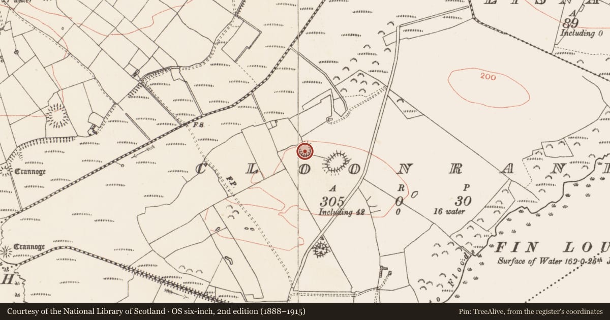 Ordnance Survey six-inch map, 2nd edition (1888–1915) covering the location of Ringfort - rath, Cloonrane, County Roscommon, with a pin at the register's coordinates