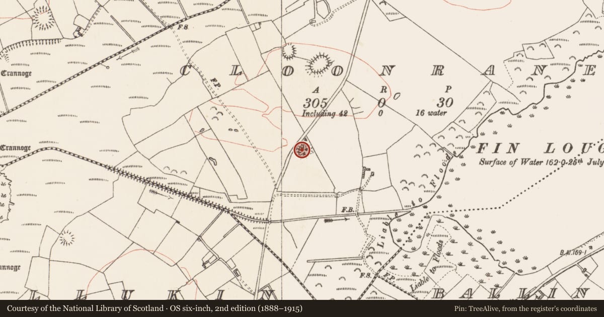 Ordnance Survey six-inch map, 2nd edition (1888–1915) covering the location of Ringfort - rath, Cloonrane, County Roscommon, with a pin at the register's coordinates