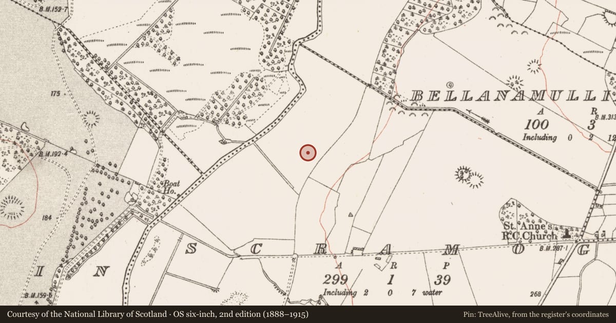 Ordnance Survey six-inch map, 2nd edition (1888–1915) covering the location of Enclosure, Scramoge, County Roscommon, with a pin at the register's coordinates
