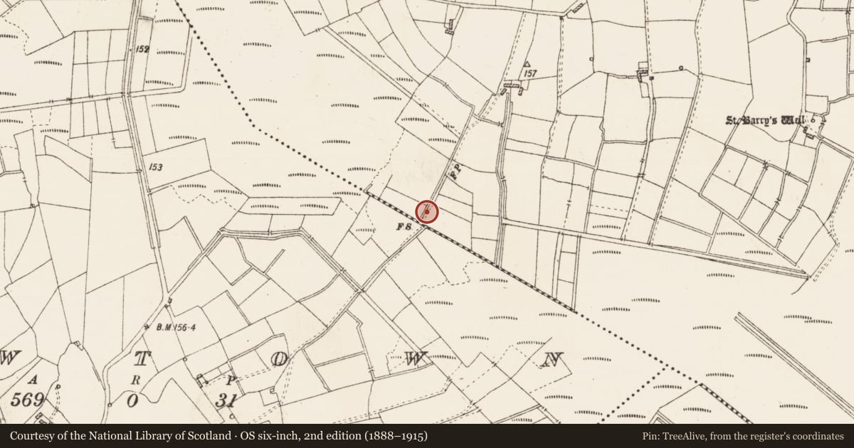 Ordnance Survey six-inch map, 2nd edition (1888–1915) covering the location of Crannog, Kilbarry, County Roscommon, with a pin at the register's coordinates