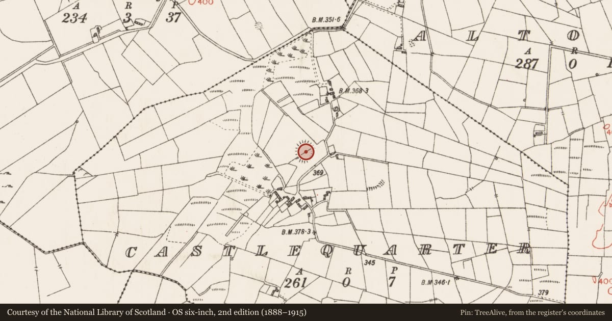 Ordnance Survey six-inch map, 2nd edition (1888–1915) covering the location of Ringfort - rath, Castlequarter, County Roscommon, with a pin at the register's coordinates