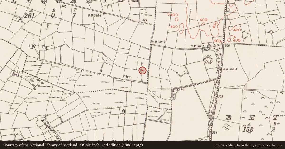Ordnance Survey six-inch map, 2nd edition (1888–1915) covering the location of Megalithic tomb - wedge tomb, Castlequarter, County Roscommon, with a pin at the register's coordinates
