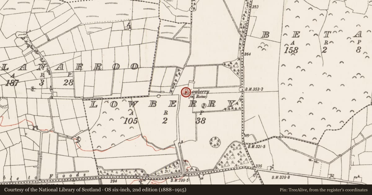 Ordnance Survey six-inch map, 2nd edition (1888–1915) covering the location of House - 17th/18th century, Lowberry, County Roscommon, with a pin at the register's coordinates