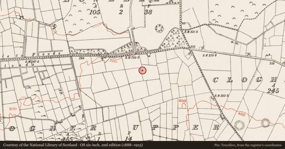 Ordnance Survey six-inch map, 2nd edition (1888–1915) covering the location of Ringfort - rath, Clogher Upper, County Roscommon, with a pin at the register's coordinates