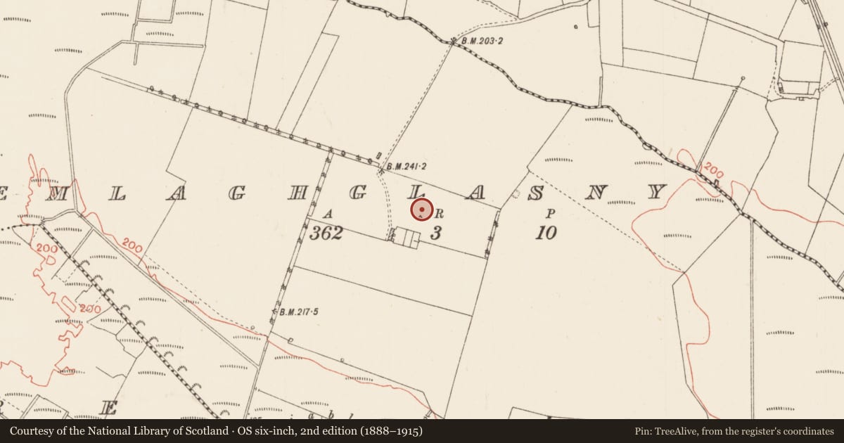 Ordnance Survey six-inch map, 2nd edition (1888–1915) covering the location of Ringfort - rath, Emlaghglasny, County Roscommon, with a pin at the register's coordinates
