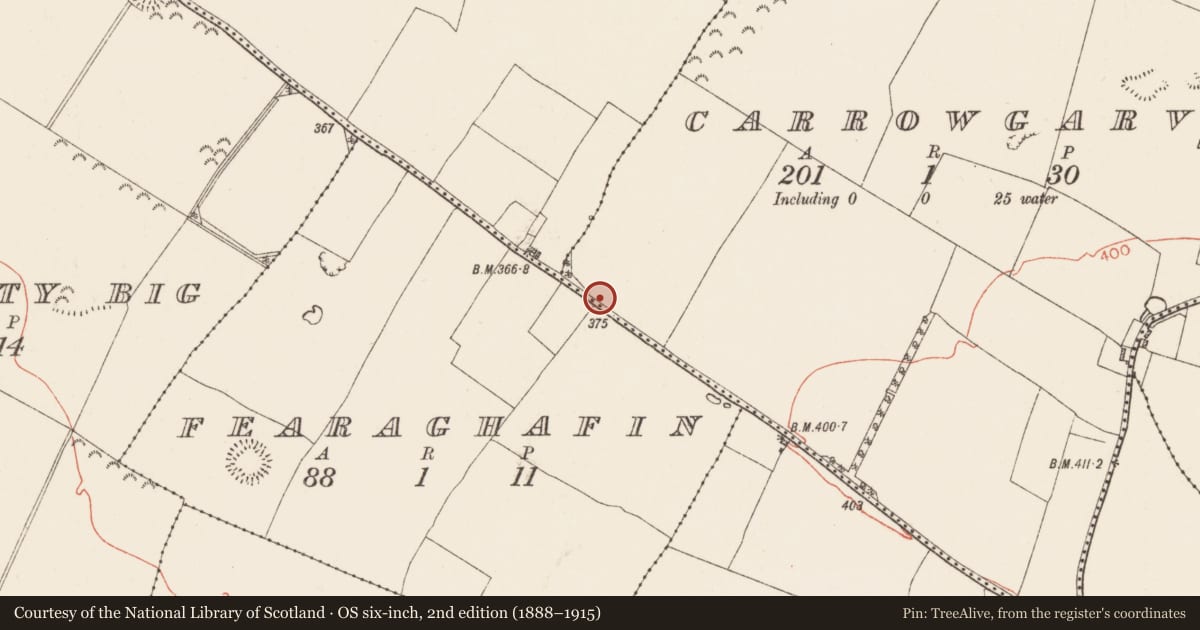 Ordnance Survey six-inch map, 2nd edition (1888–1915) covering the location of Kiln, Carrowgarve, County Roscommon, with a pin at the register's coordinates