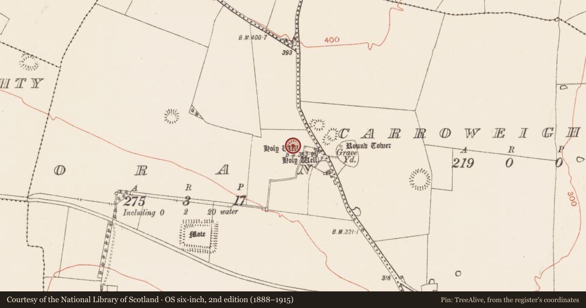 Ordnance Survey six-inch map, 2nd edition (1888–1915) covering the location of Ringfort - rath, Oran, County Roscommon, with a pin at the register's coordinates
